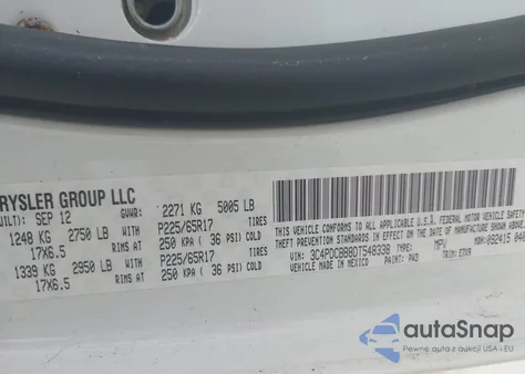 2013 Dodge Journey Sxt z USA, uszkodzony, nr VIN 3C4PDCBB8DT548338